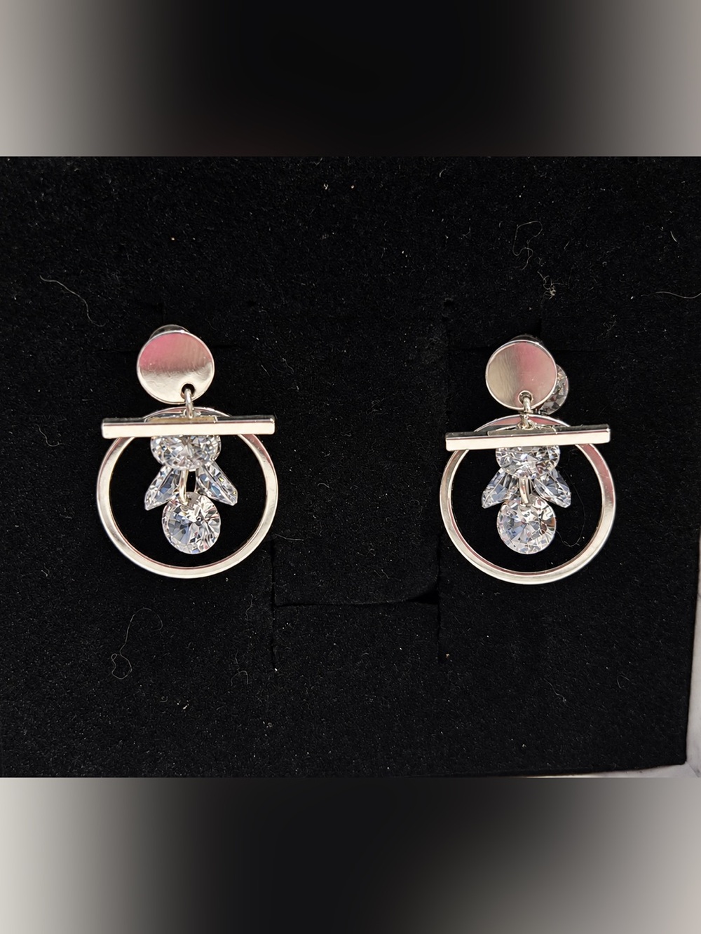 Crystal Drop Hoop Earrings in Silver